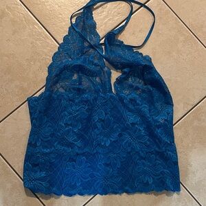 Frederick's of Hollywood Blue Lace Chemise Crop Halter